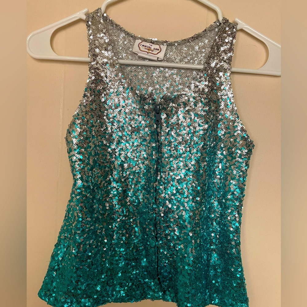 Sequin Ombre Tank Top for Kids - Silver & Teal